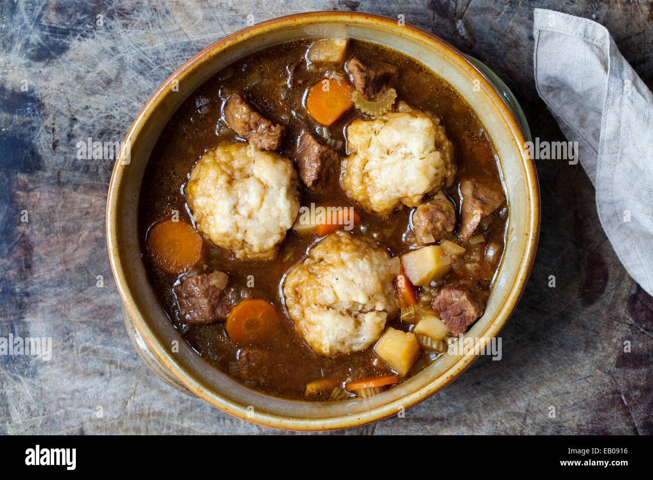 Beef stew with dumplings Stock Photo