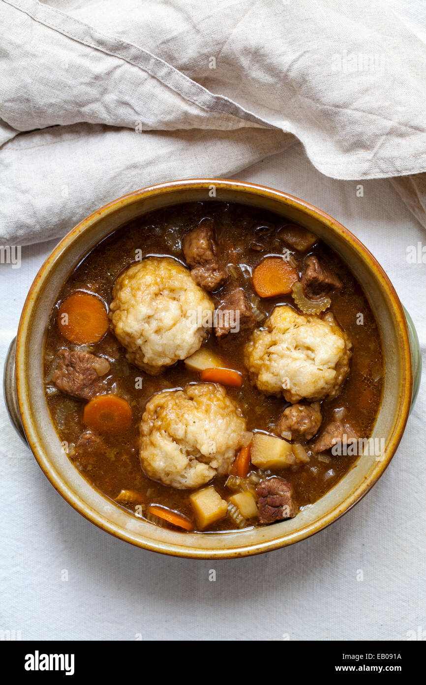 Beef stew with dumplings Stock Photo