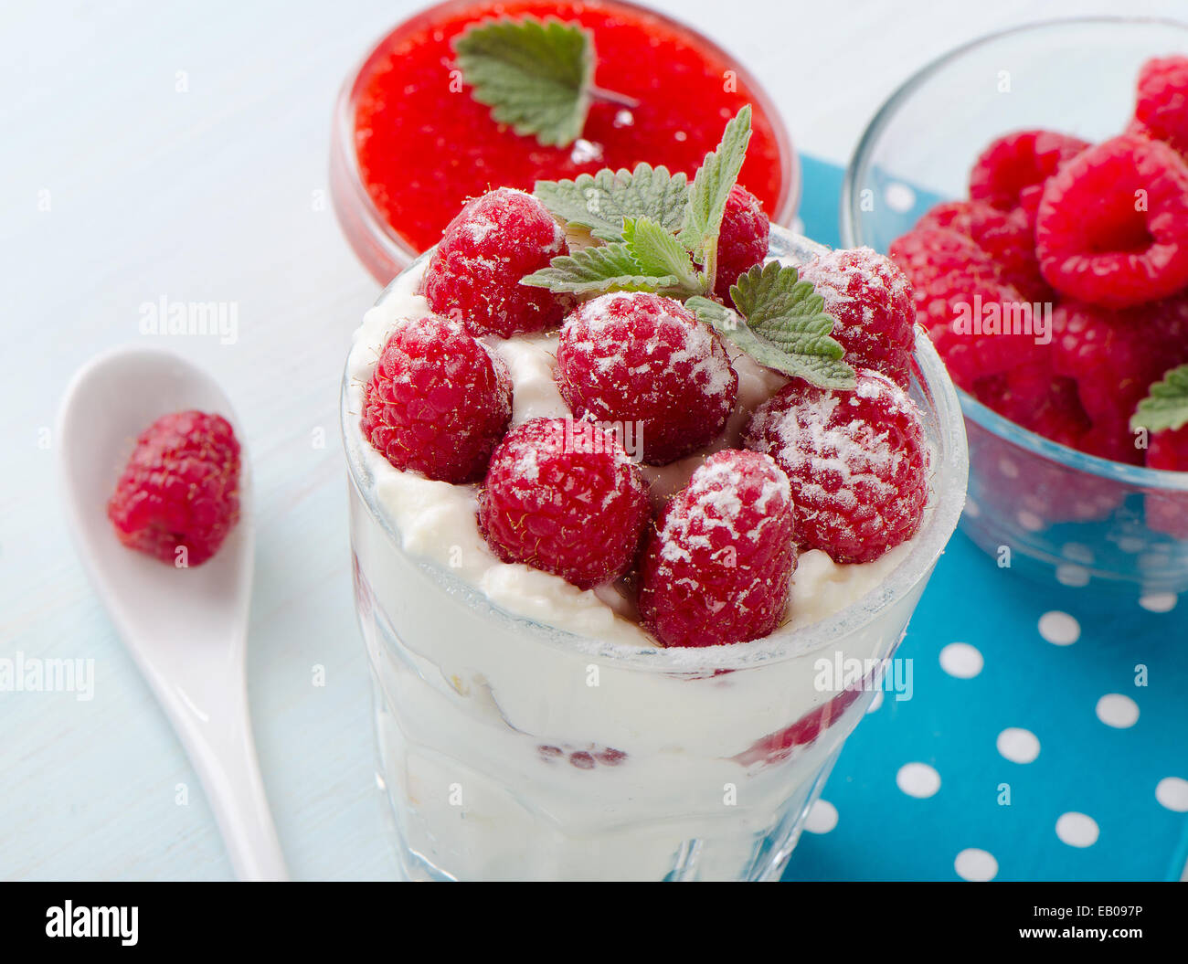 Mint Raspberry Dessert Dessert with raspberries and mint leaf. Selective focus Stock Photo - Alamy