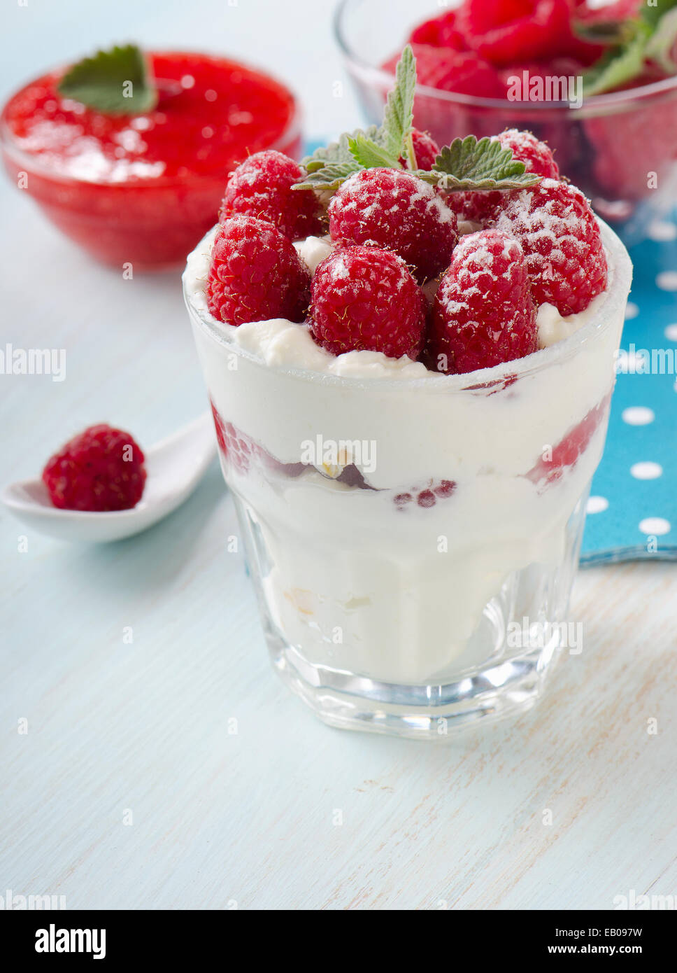 Mint Raspberry Dessert Dessert with raspberries and mint leaf. Selective focus Stock Photo - Alamy