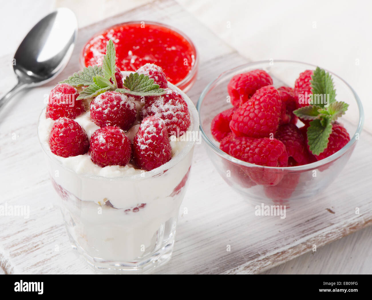 Mint Raspberry Dessert Dessert with raspberries and mint leaf. Selective focus Stock Photo - Alamy