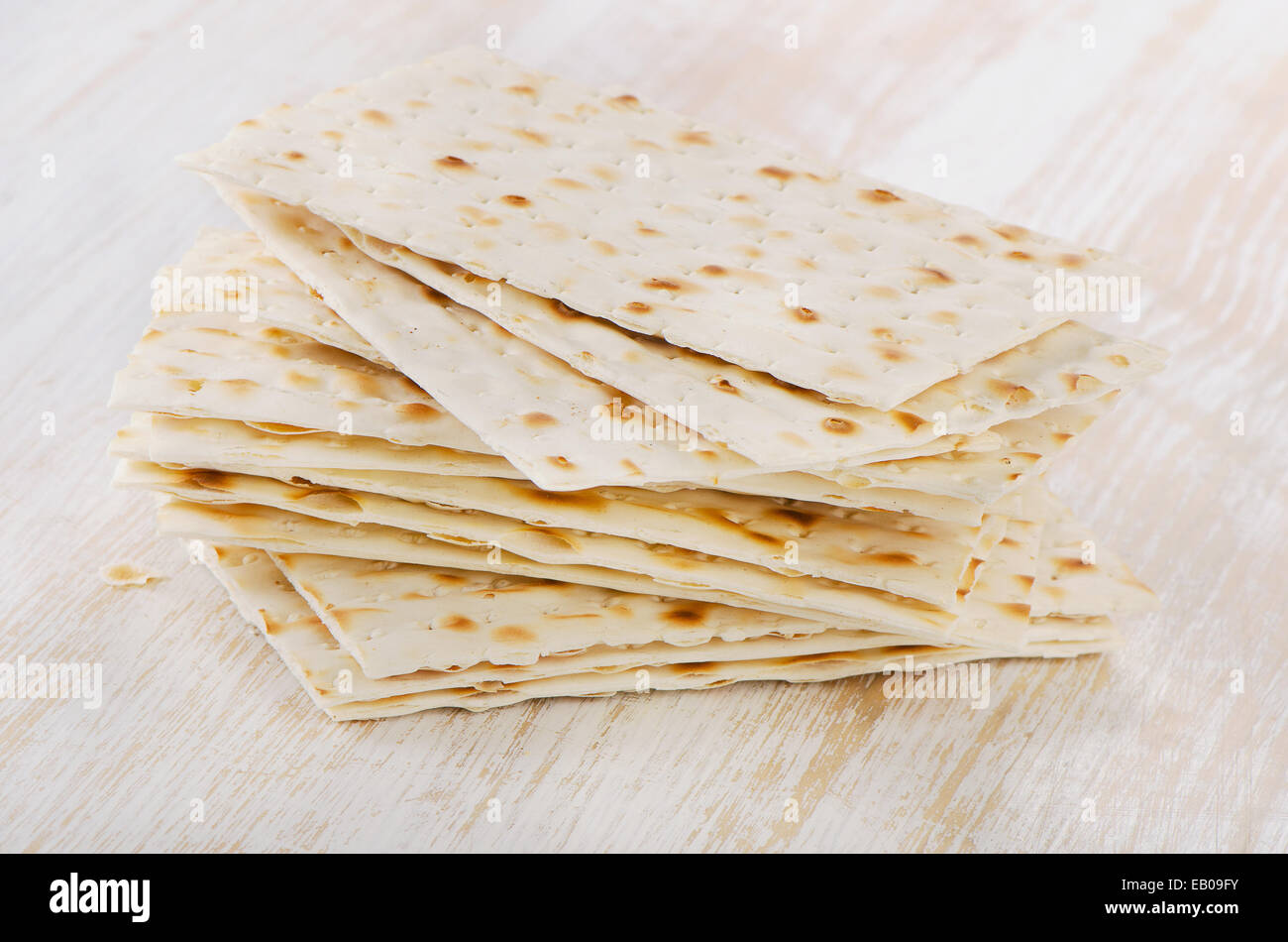 matzoh - jewish passover bread on a wooden table. Selective focus Stock Photo