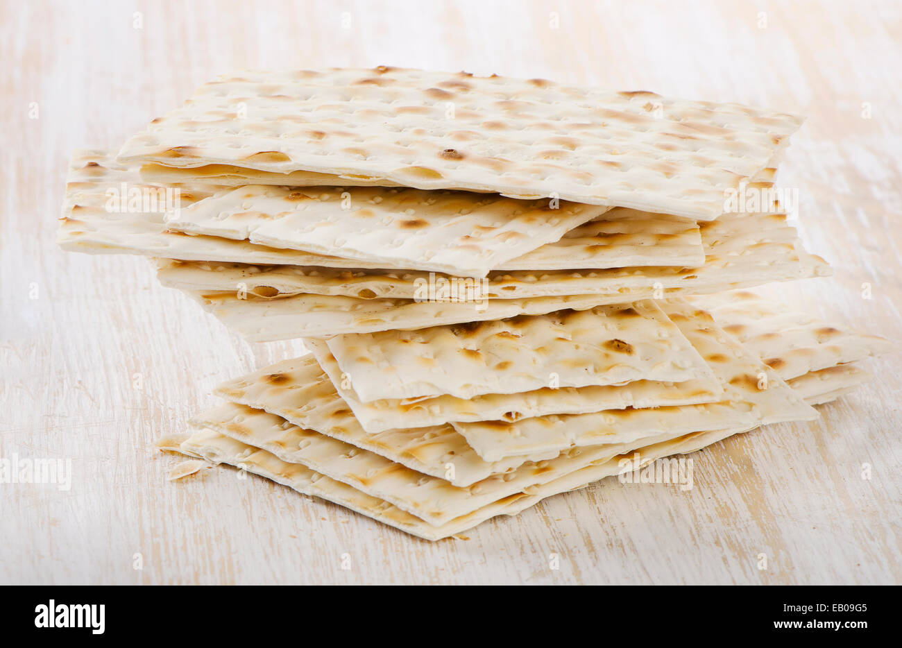 matzoh - jewish passover bread on a wooden table. Selective focus Stock Photo