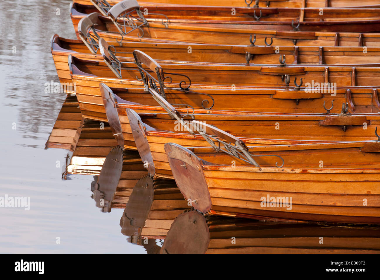 Rowing boats moored on the river Stour Stock Photo