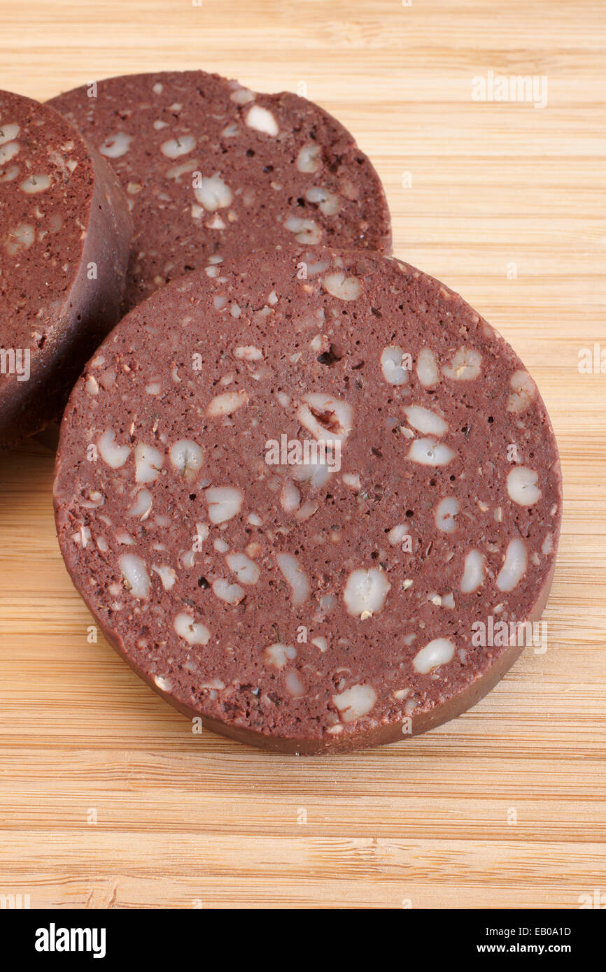 Black pudding a British type of blood sausage Stock Photo Alamy