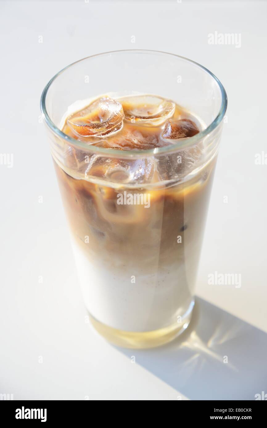 ice cafe latte on a white table Stock Photo