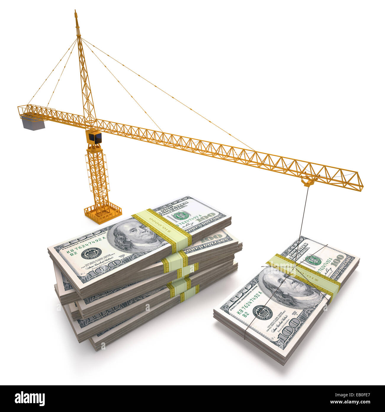 Building crane making dollars pile. Clipping path included Stock Photo Alamy