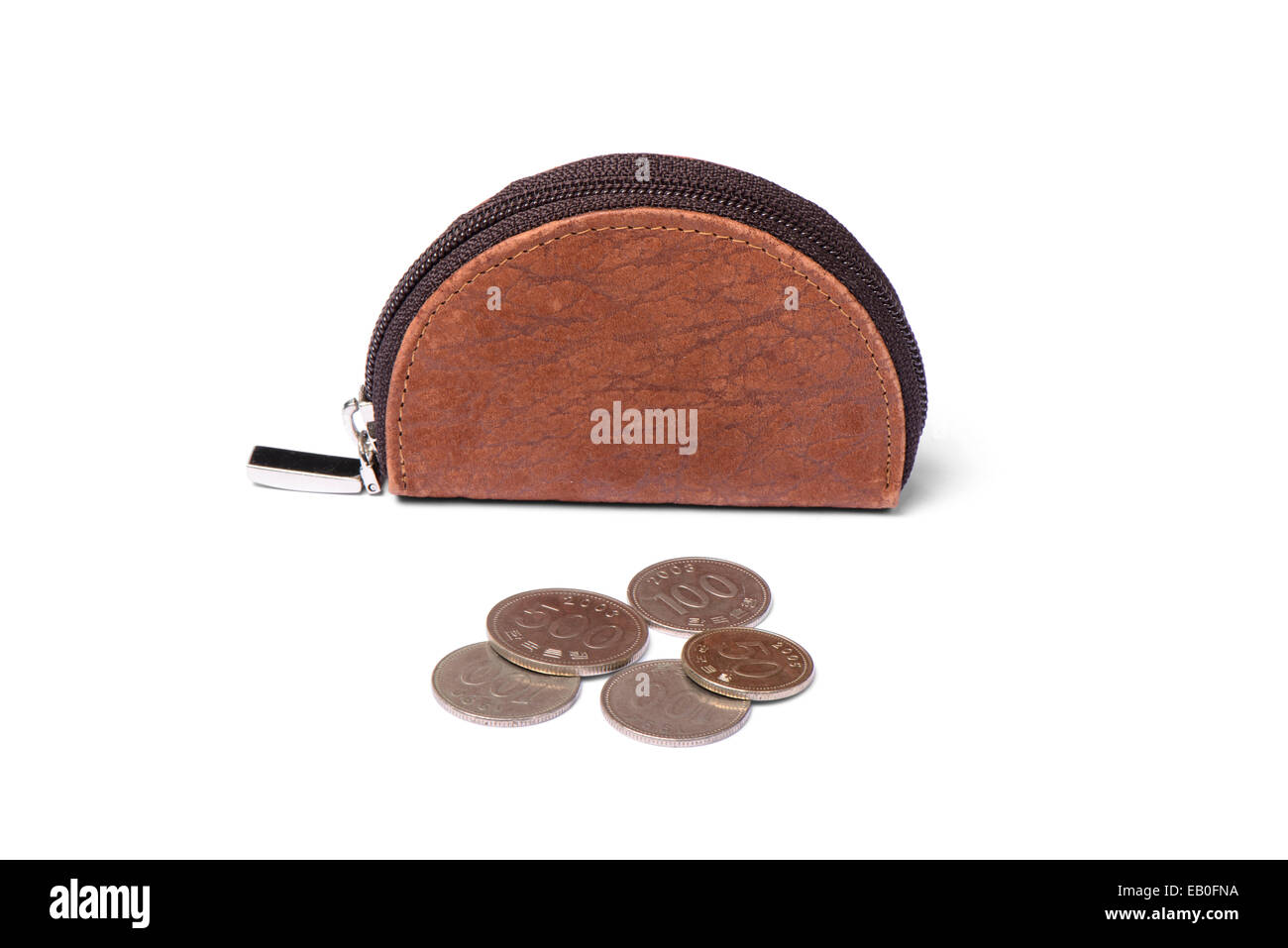leather purse with coins, isolated on white Stock Photo - Alamy
