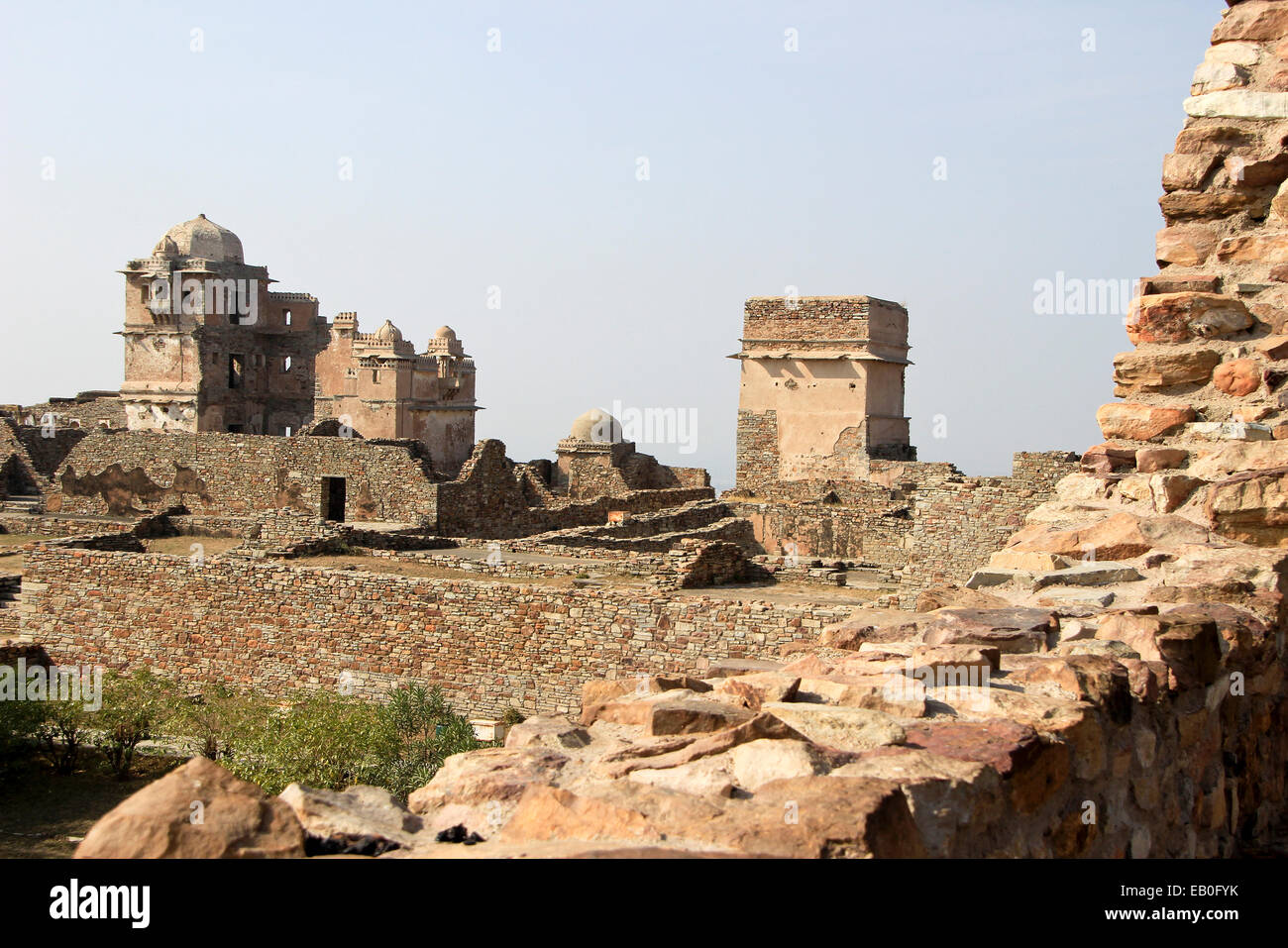 Distant view of Rana Kumbh Palace at Chittorgarh Fort, Rajasthan, India, Asia Stock Photo