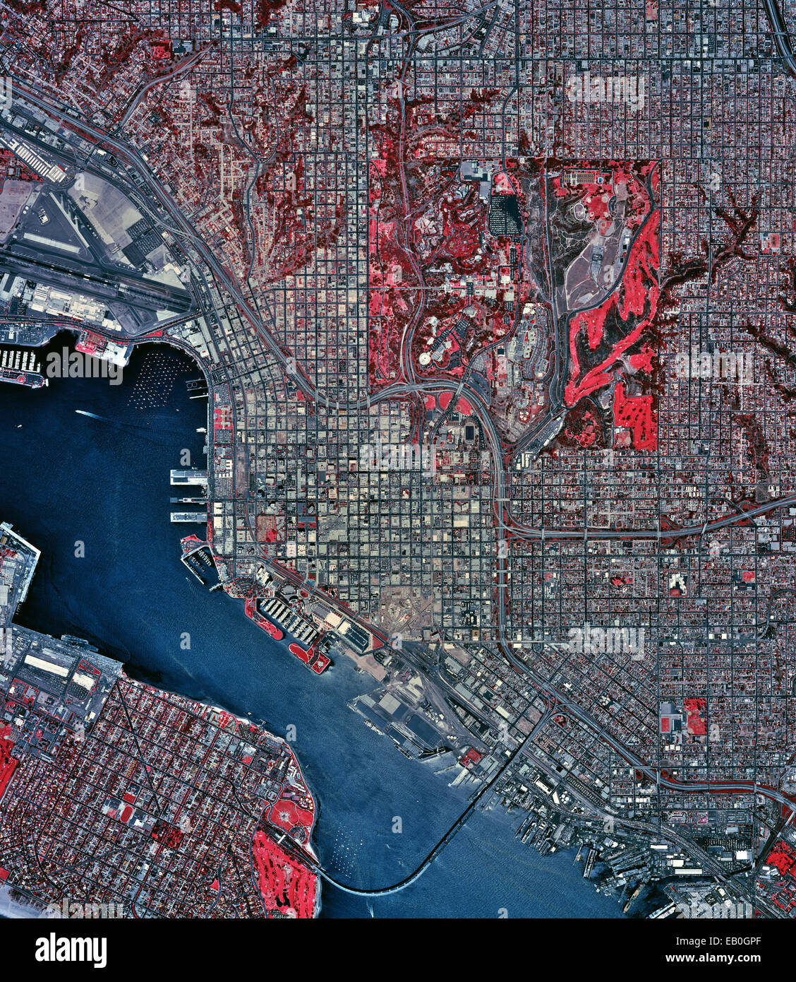 historical infrared aerial photograph of San Diego, California, 2002 Stock Photo