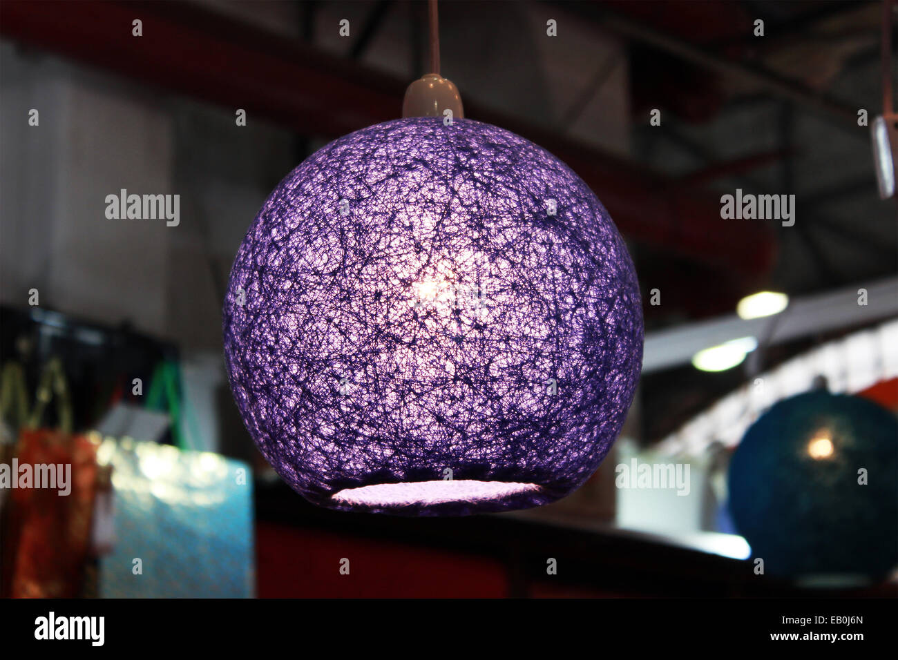 metal, lamp, light, electricity, circular, beads, artificial hanging in new Delhi, India. Stock Photo