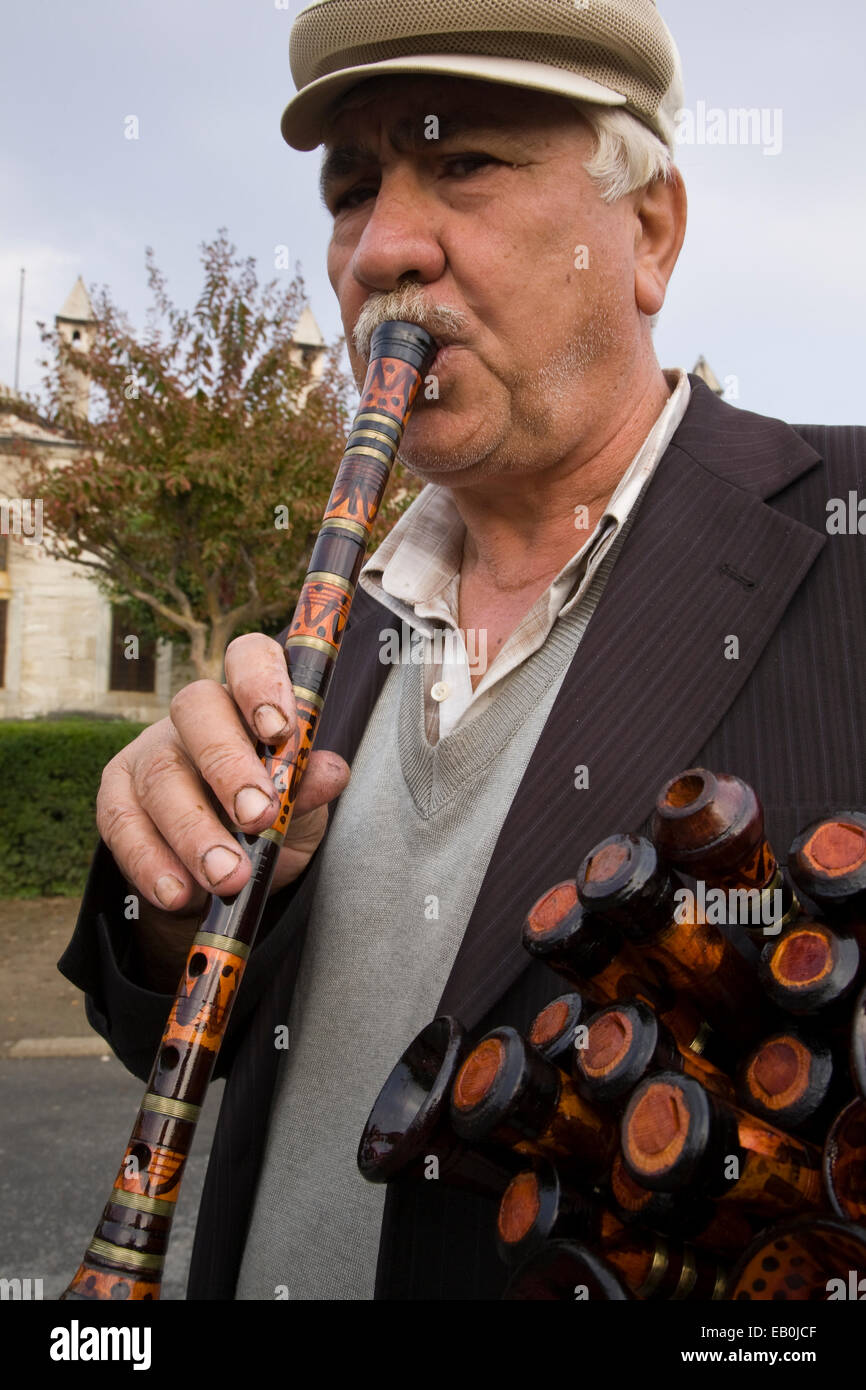 Flute vendor, Istanbul, Turkey, Middle East Stock Photo