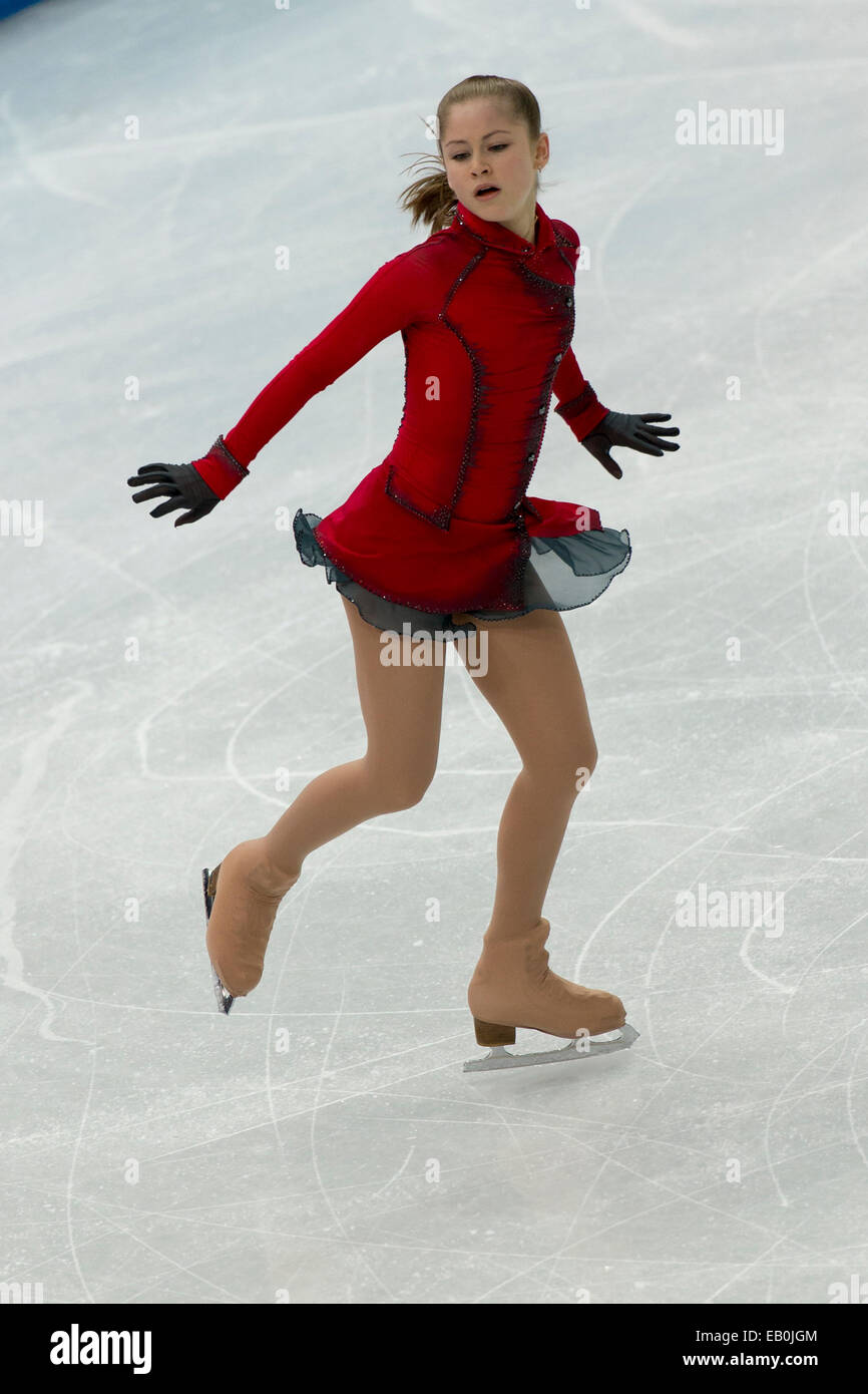 Yulia Lipnitskaya competing in the Figure Skating Free Skate at the Olympic Winter Games, Sochi 2014 Stock Photo