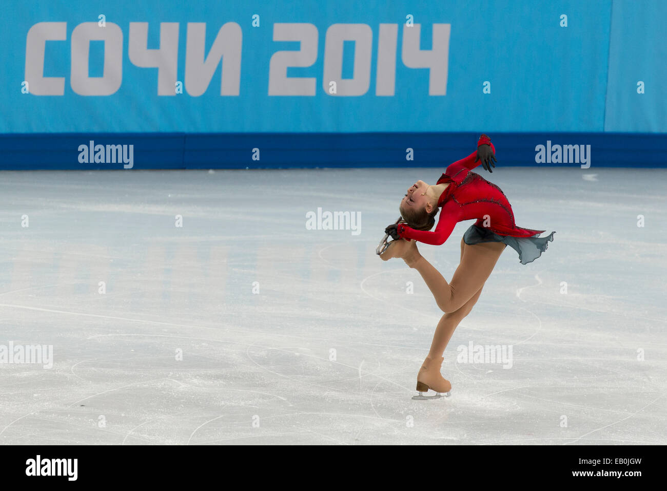 Yulia Lipnitskaya competing in the Figure Skating Free Skate at the Olympic Winter Games, Sochi 2014 Stock Photo