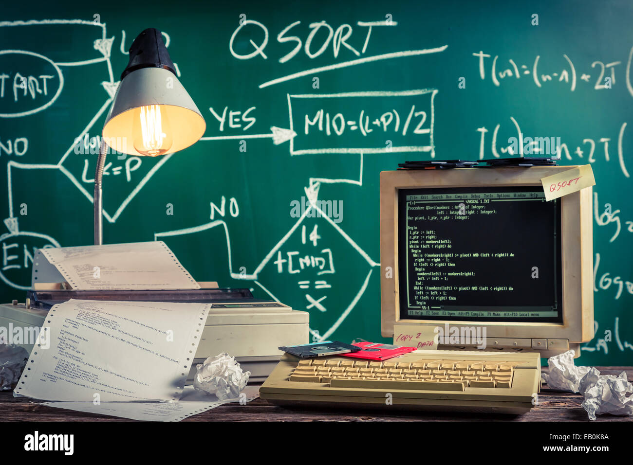 Vintage methods of programming at school Stock Photo - Alamy