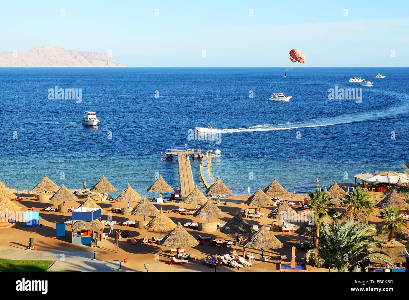 Parasailing and beach of luxury hotel, Sharm el Sheikh, Egypt Stock Photo