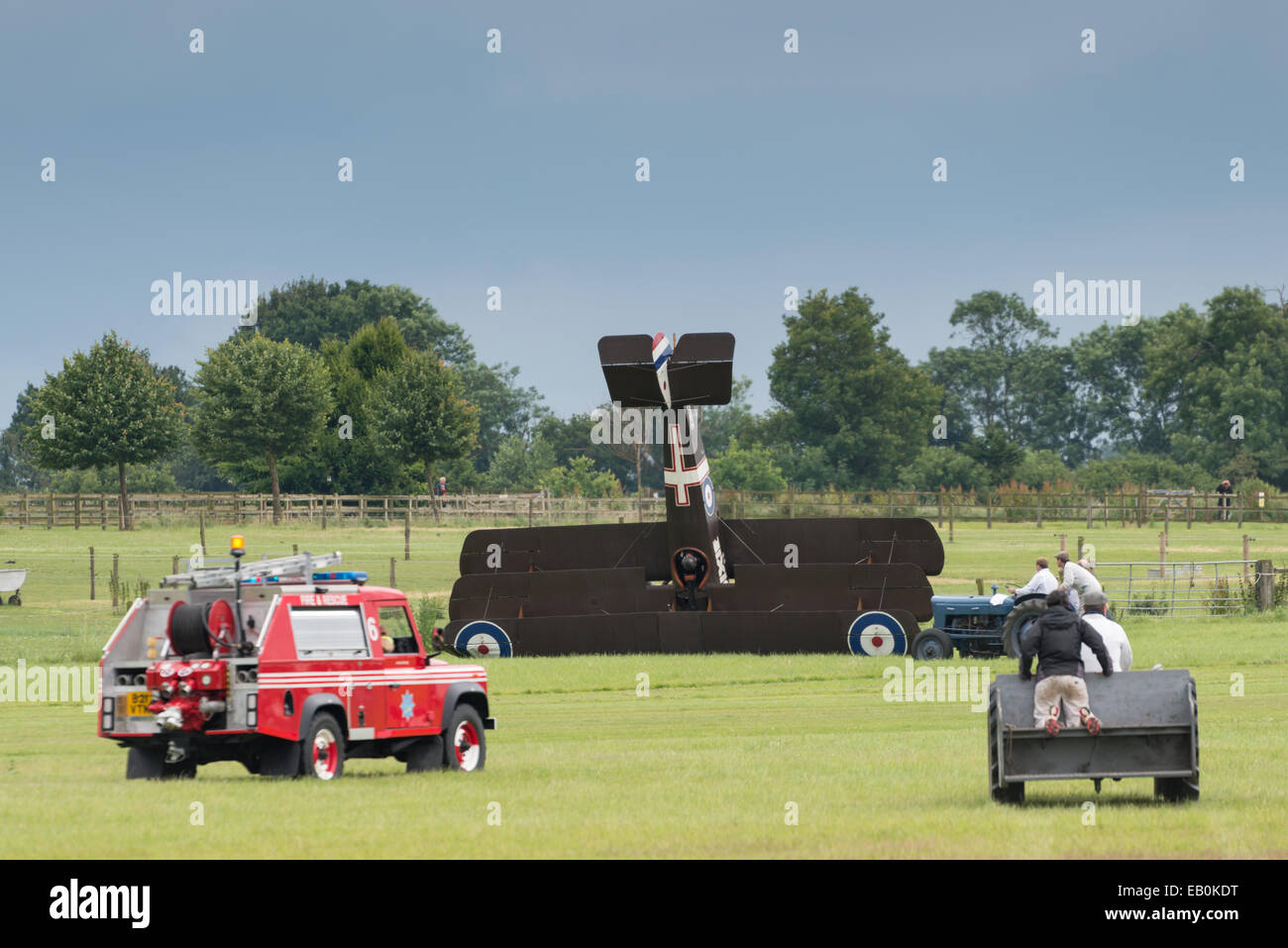 Biggleswade, UK - 29 June 2014: A vintage 1916 British Sopwith Triplane crash landed at the Shuttleworth Collection air show. Stock Photo
