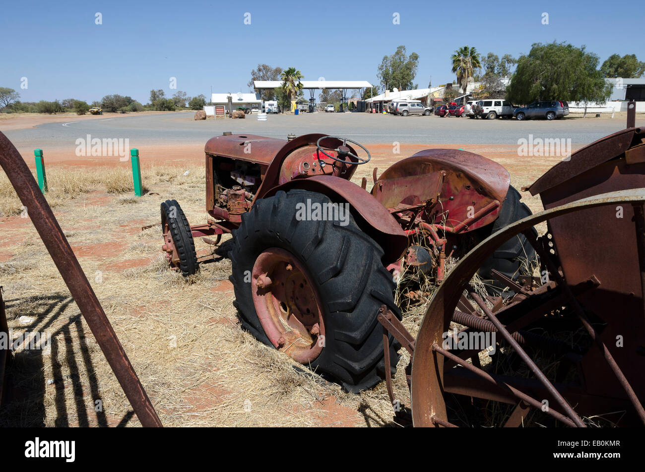 Old tractor, Kulgera roadhouse, Northern Territory, Australia Stock Photo