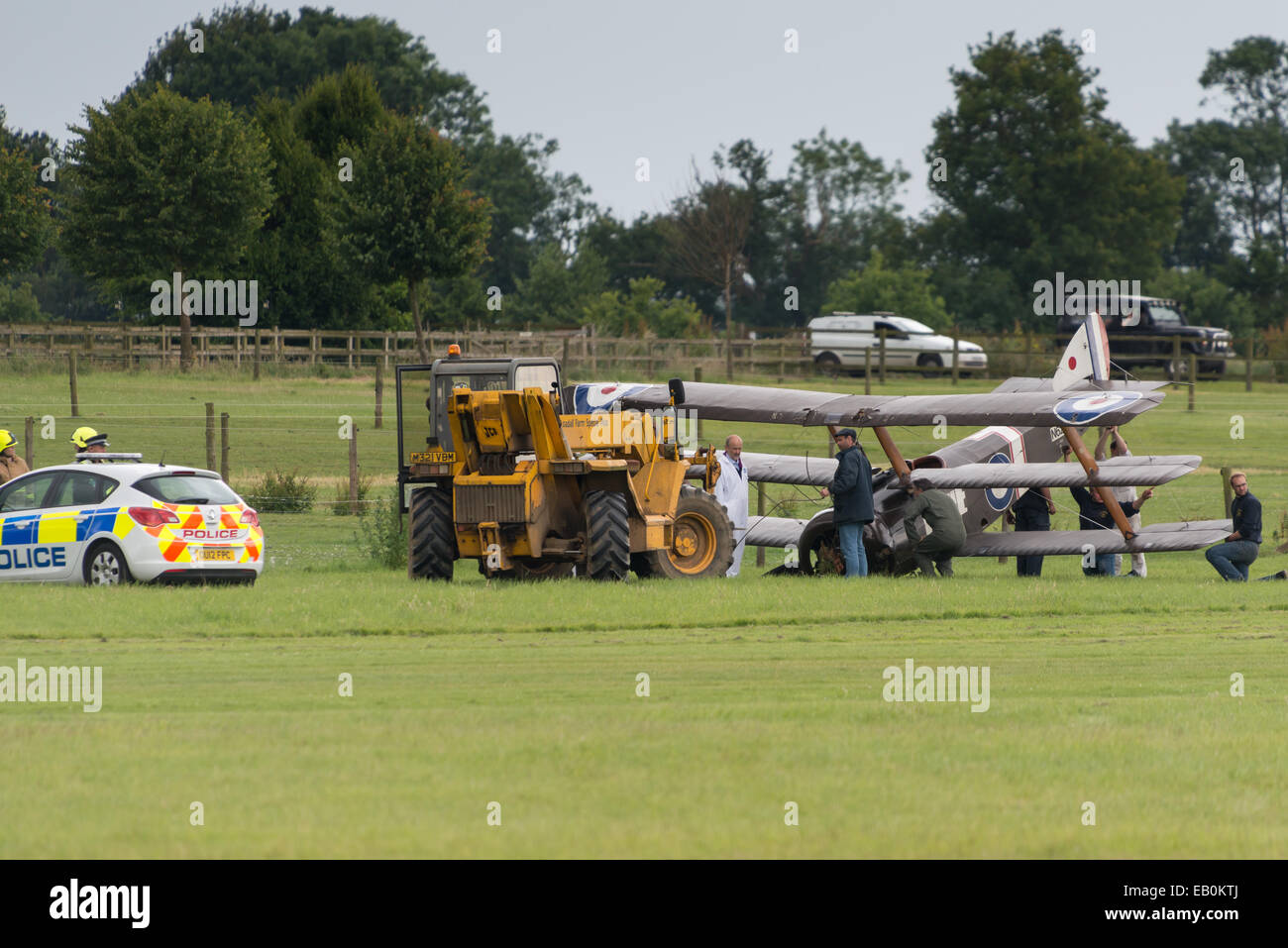 Biggleswade, UK - 29 June 2014: A vintage 1916 British Sopwith Triplane crash landed at the Shuttleworth Collection air show. Stock Photo