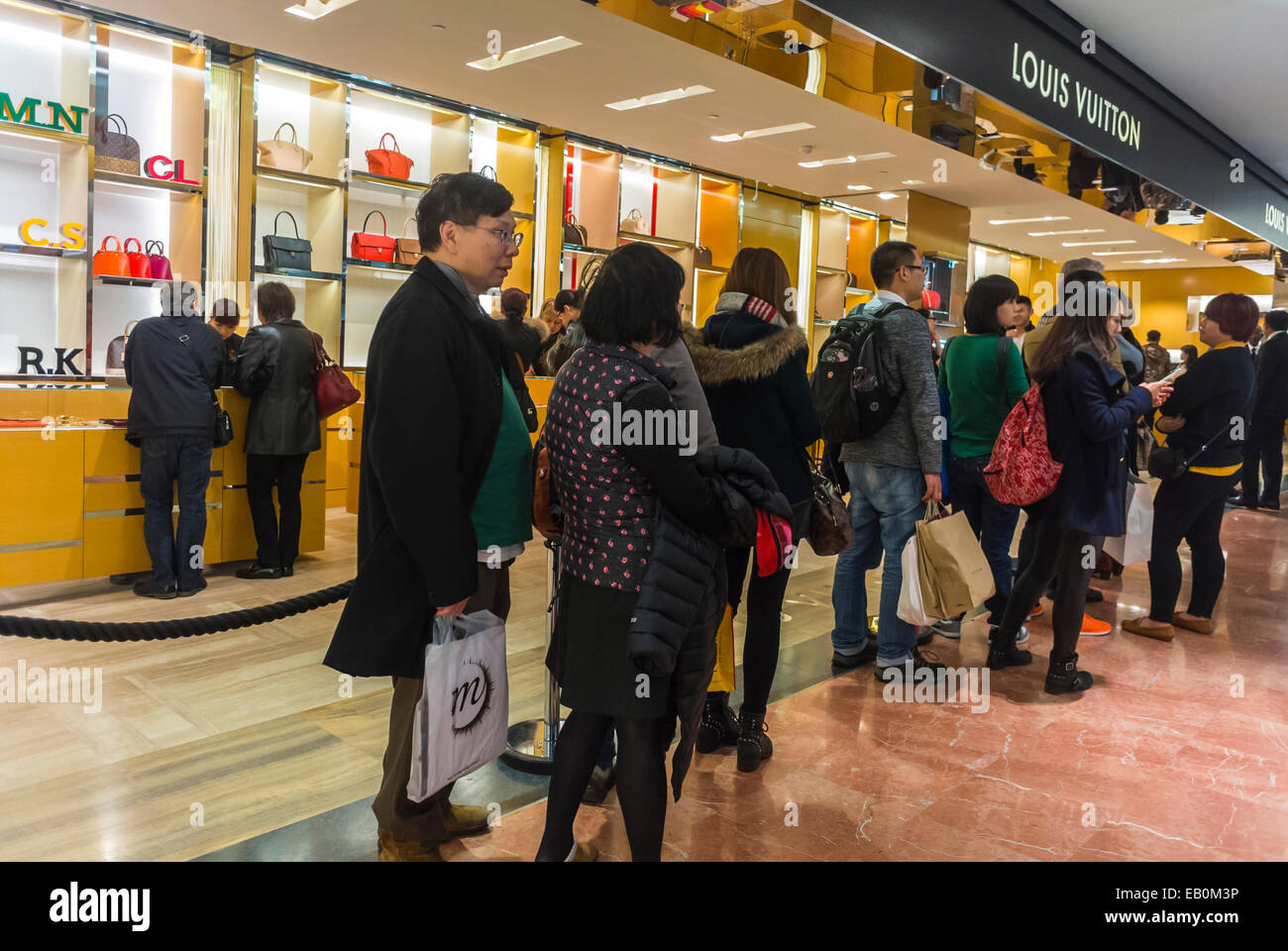 Paris, France, Large Crowd People on Line, Chinese Tourists, Queuing,  Lining up, Shopping bags inside French Department Store, Louis Vuitton  Store, Galeries Lafayette, designer label, queue store sale, paris  chinese community Queuing