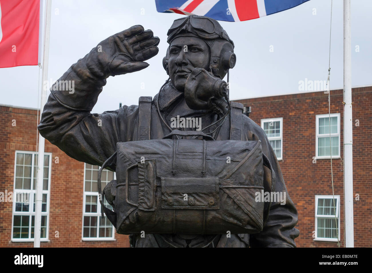 Statue of Andy Mynarski VC who acted with conspicuous bravery to try to release the trapped rear gunner over France WW2 Stock Photo