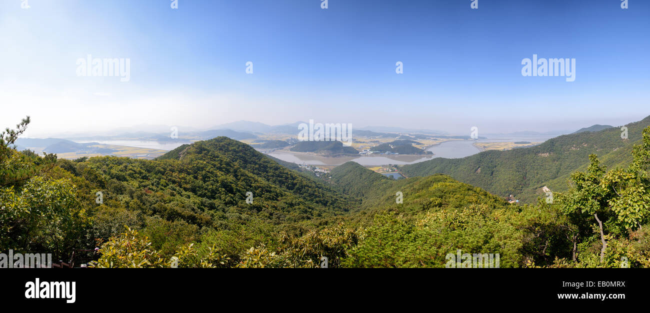 View of Ganghwa island in Korea, from Munsu Mountain Stock Photo