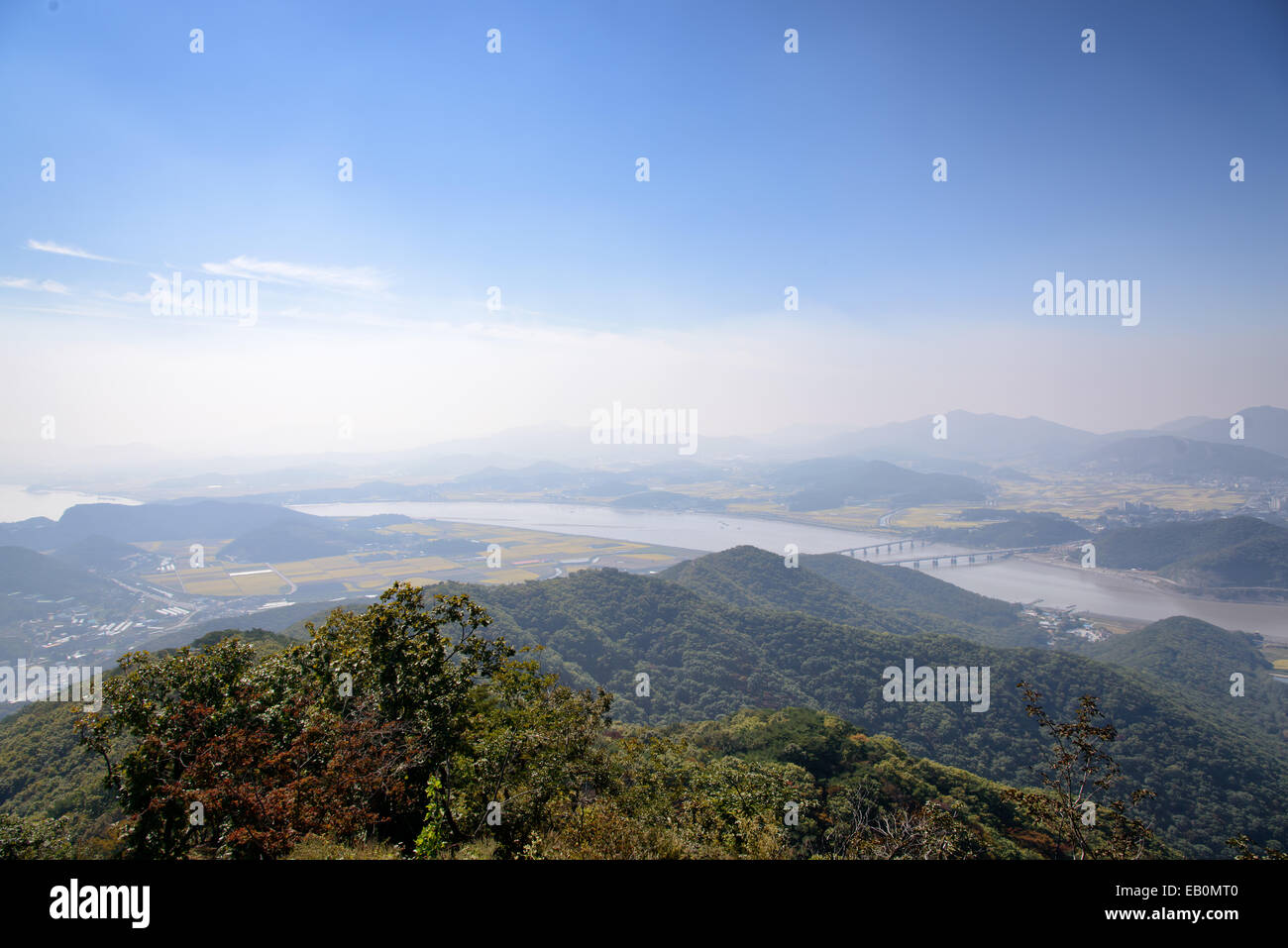 View of Ganghwa island in Korea, from Munsu Mountain Stock Photo