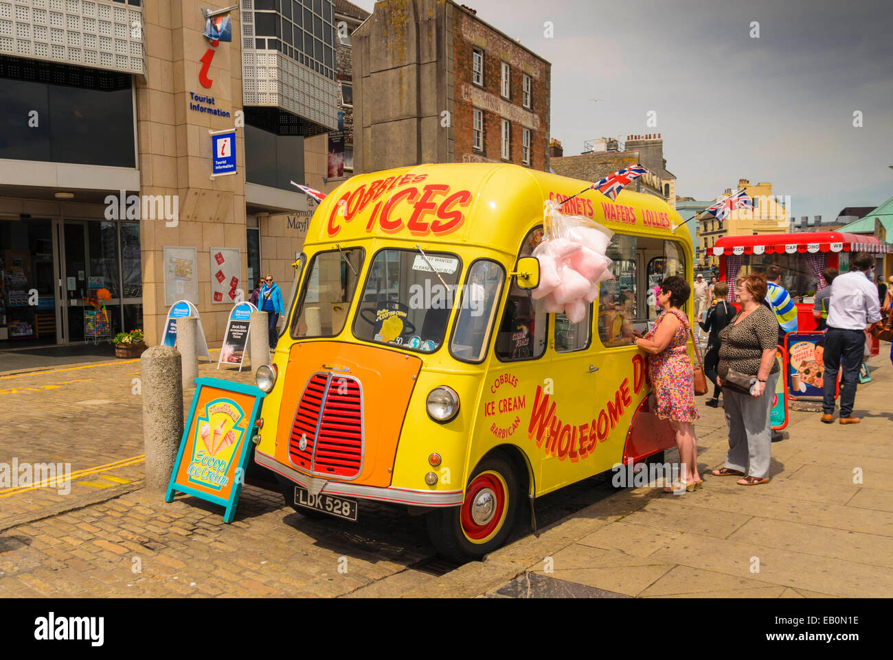 A vintage icecream van on the Barbican Plymouth Devon Stock Photo Alamy