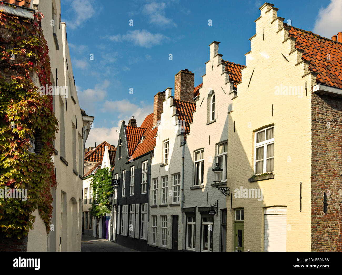 Sunny street in Bruges, Belgium Stock Photo