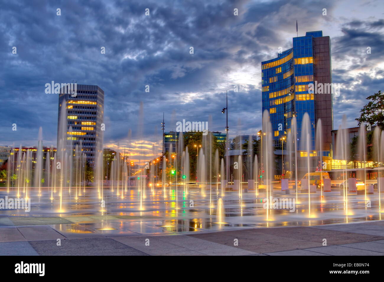 United-Nations place and international organisations buildings by night, Geneva, Switzerland, HDR Stock Photo