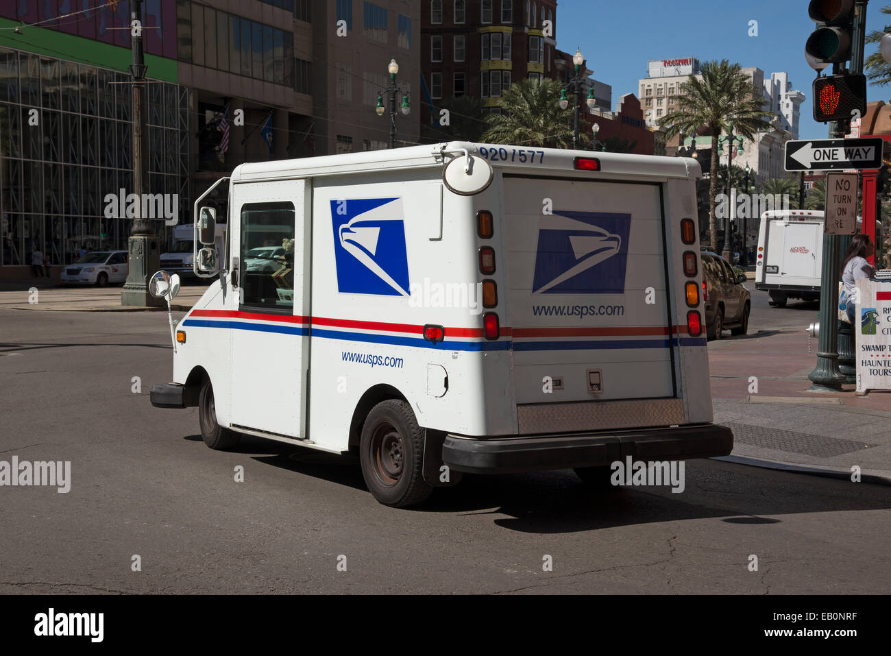United States USPS mail van in New Orleans USA on a delivery run in the