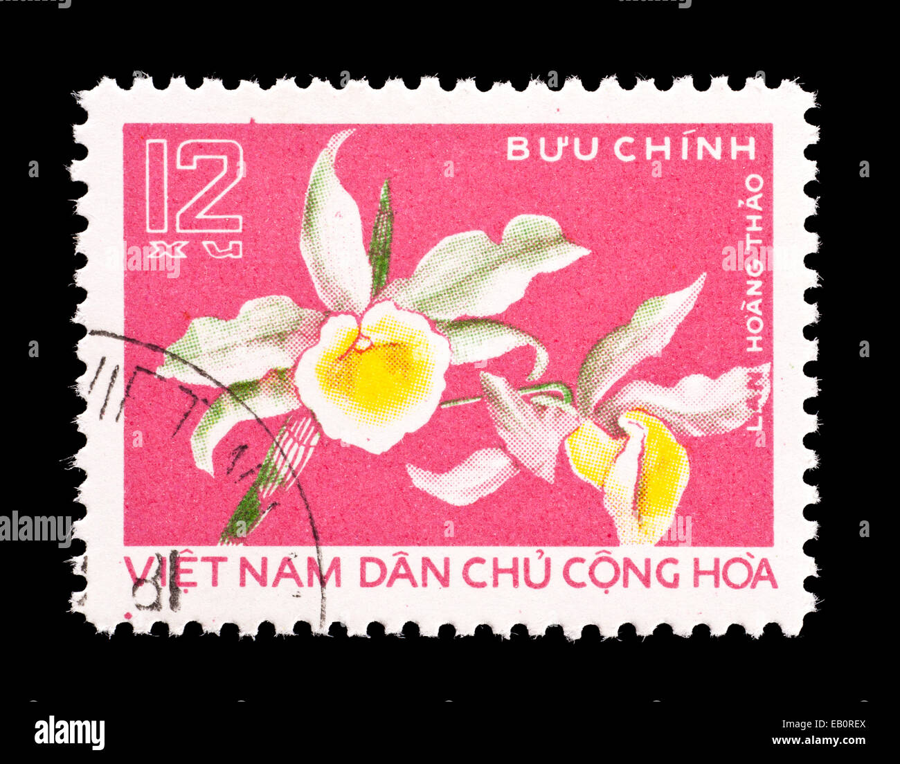 Postage stamp from Vietnam depicting a Lan Hoang Thao orchid Stock ...