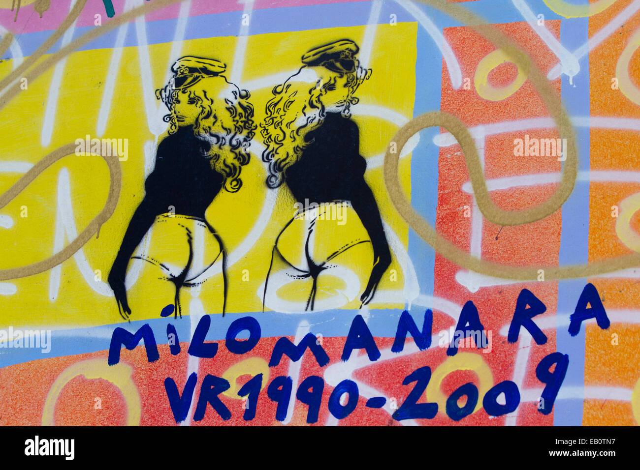 Berlin Wall Cartoon girl Warhol Graffiti street art Stock Photo