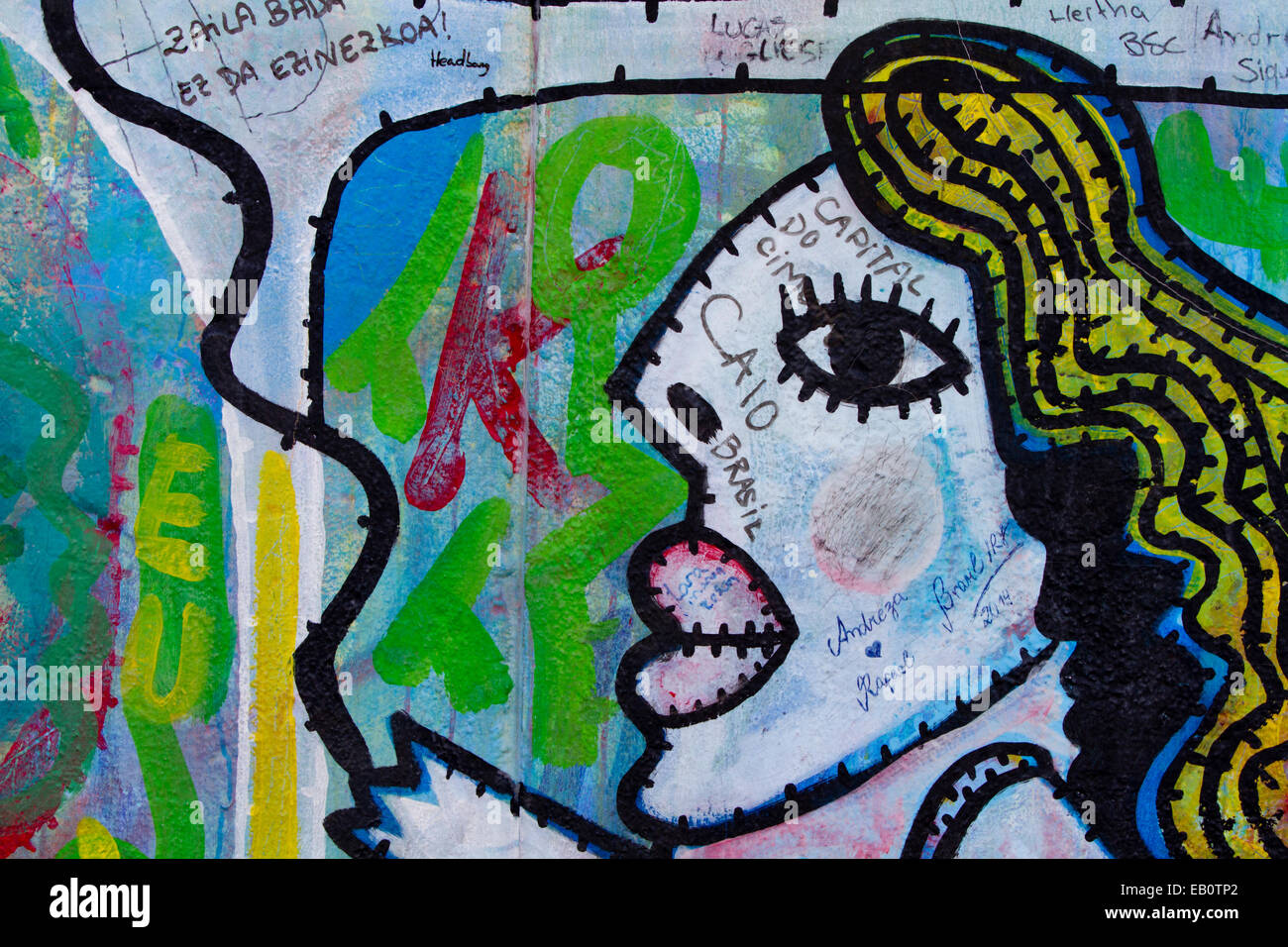 Berlin Wall Cartoon girl faces Graffiti street art Stock Photo
