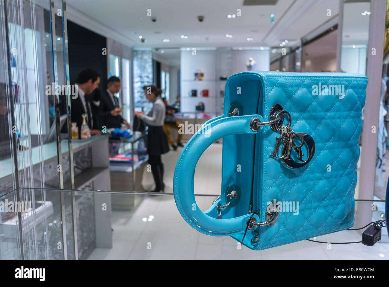 Paris, France, Chinese Woman, Shopping inside French Department Store, Le Printemps Christian Dior Store Window Display, Luxury Handbag, fashion designer Stock Photo