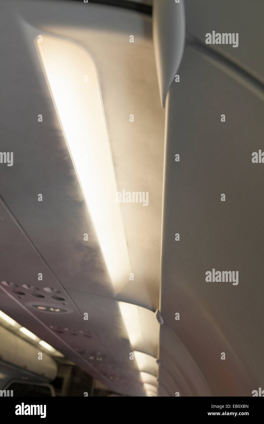 Fine mist coming out of the air conditioning system aboard a commercial