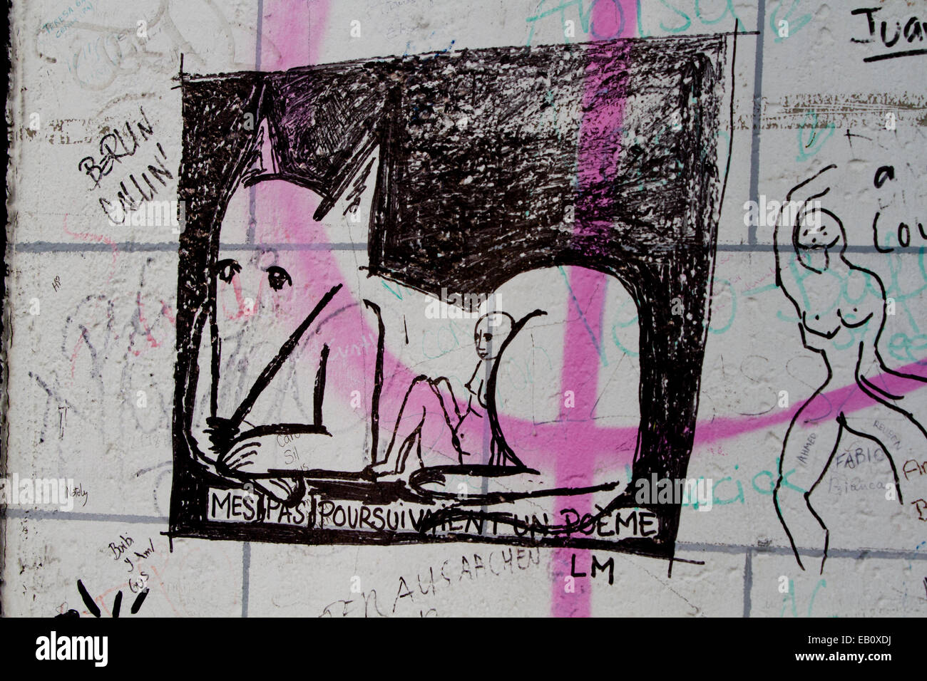 Berlin wall Street Art Graffiti fox creature tags Stock Photo