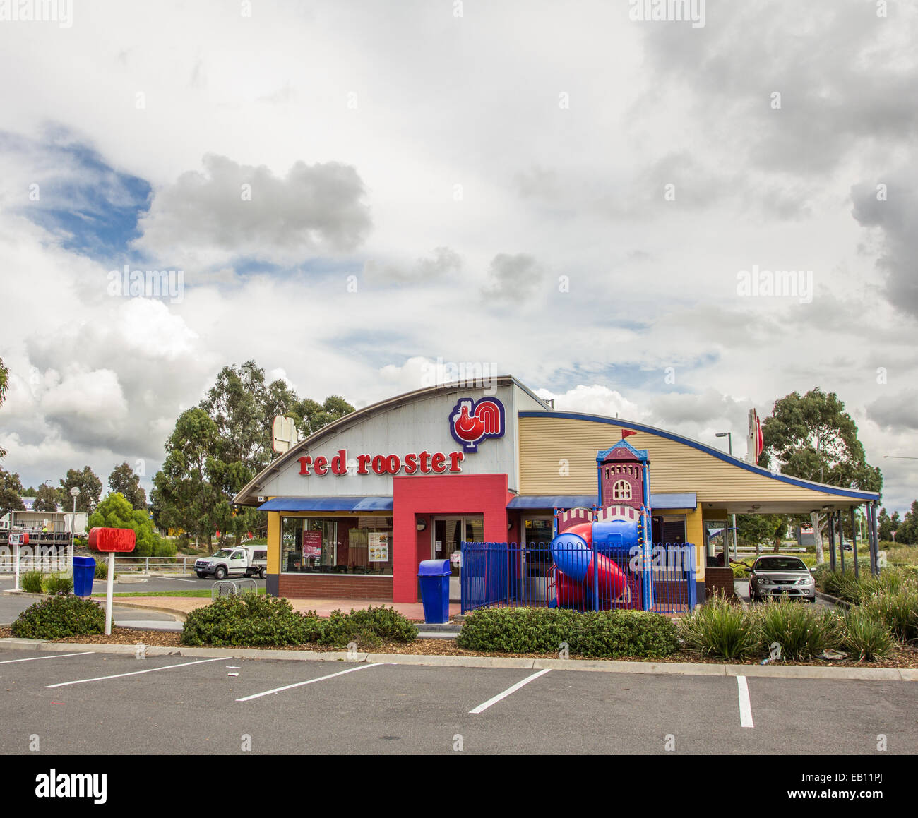 Red Rooster take away chicken shop and restaurant. Stock Photo
