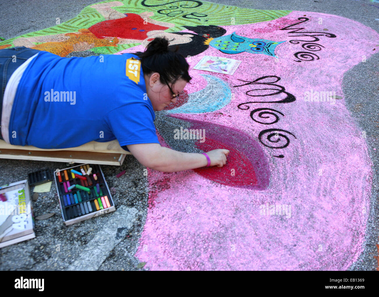 Houston, USA. 23rd Nov, 2014. An artist paints during the street graffiti contest in Houston, the United States, on Nov. 23, 2014. Hundreds of paintings were created during the street graffiti contest in Houston. © Song Qiong/Xinhua/Alamy Live News Stock Photo