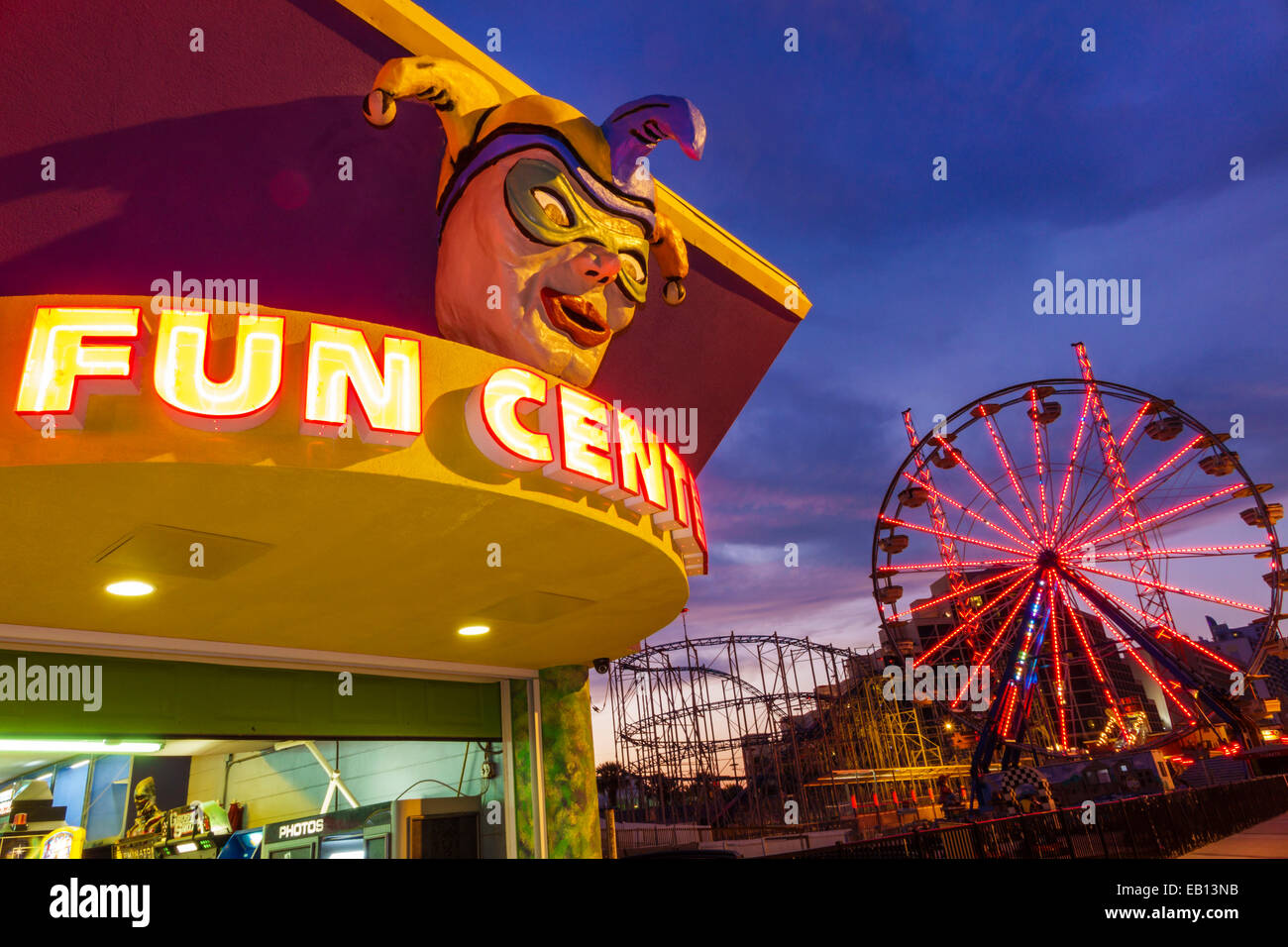 Daytona Beach Florida night nightlife Boardwalk Ferris wheel Fun Stock
