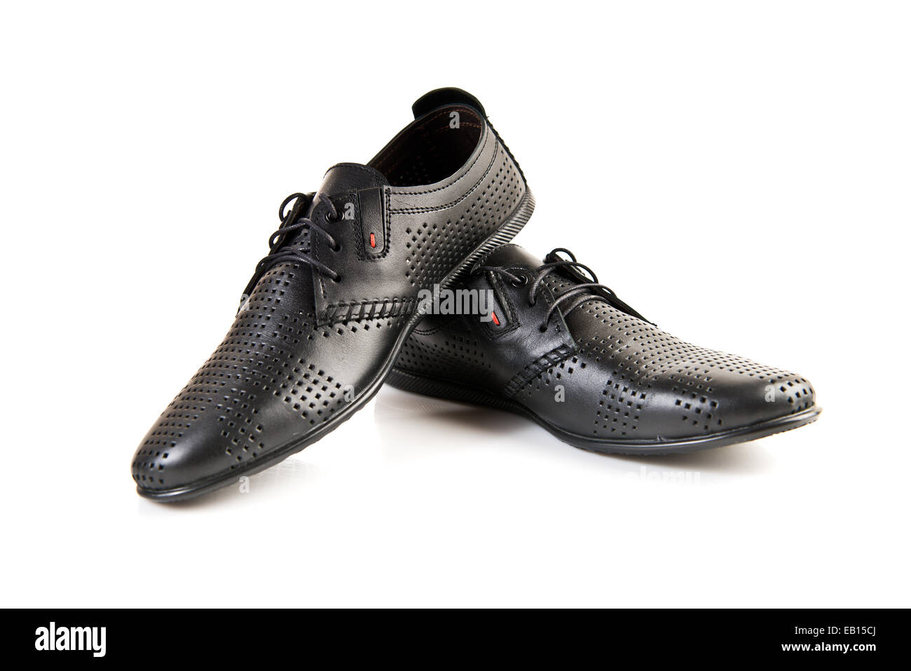 Black leather men's shoes on white Stock Photo