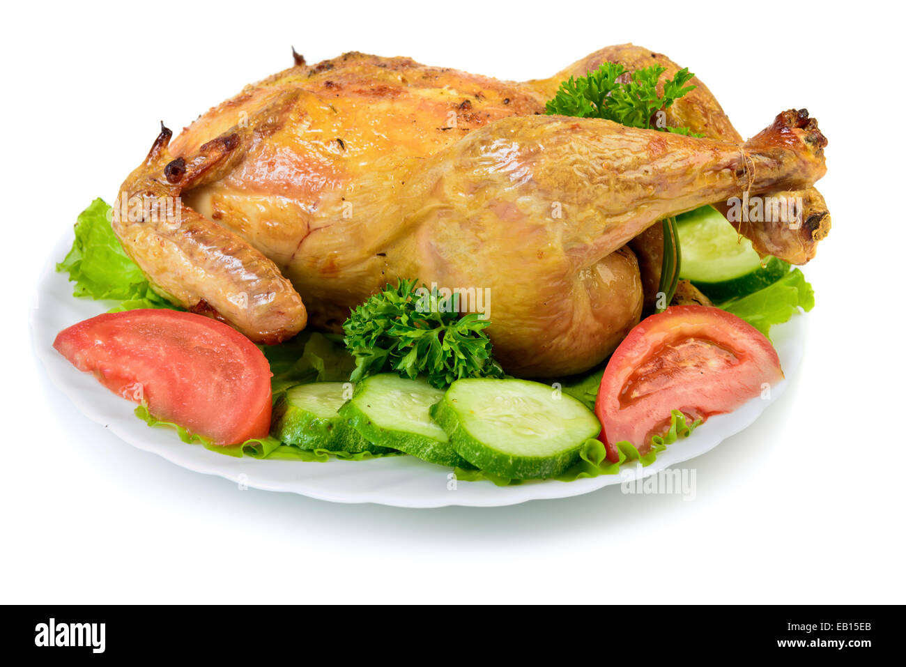 Roast Chicken on dish Stock Photo