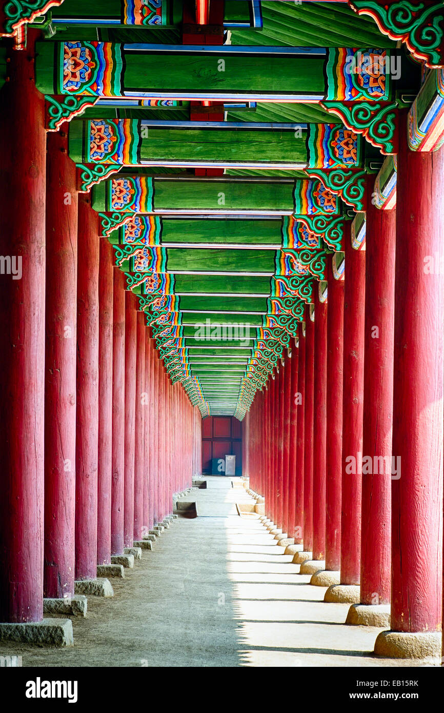 Colonnade in a Royal Palace, Gyeongbokgung Palace, Seoul, South Korea Stock Photo