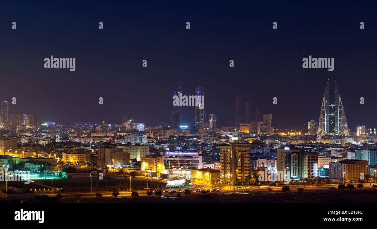 Manama, Bahrain - November 19, 2014: Night skyline of Manama, the Capital city of Bahrain, Middle East Stock Photo