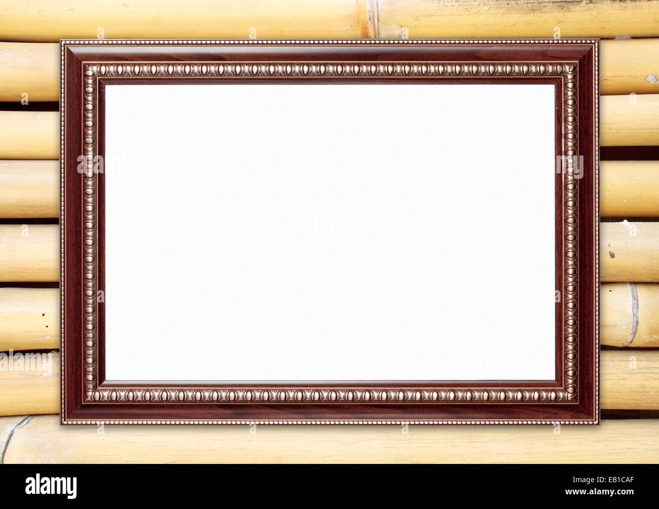 blank wood frame on bamboo wall background Stock Photo - Alamy