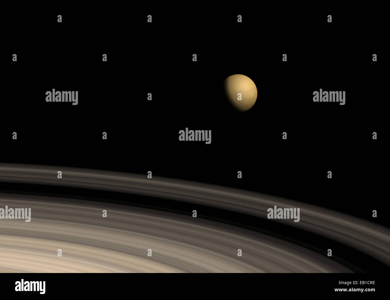 Titan and Saturn rings Stock Photo