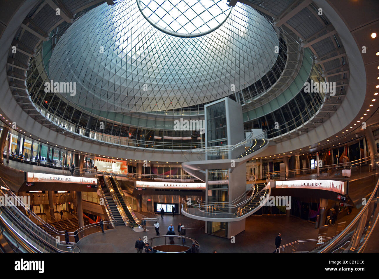A fisheye lens view of the new Fulton Street subway station in Lower