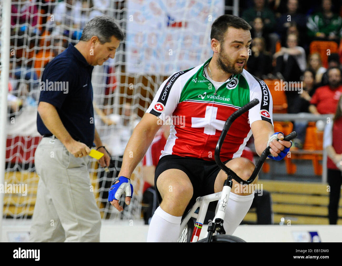 Brno, Czech Republic. 23rd Nov, 2014. Dominik Planzer of Schwitzerland pictured during the Cycle Ball final at the Indoor Cycling World Championships 2014 in Brno, Czech Republic, November 23, 2014. © Vaclav Salek/CTK Photo/Alamy Live News Stock Photo
