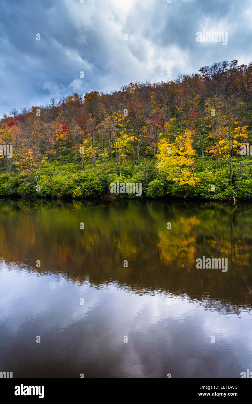Autumn color and pond at Julian Price Park, near Blowing Rock, North Carolina. Stock Photo