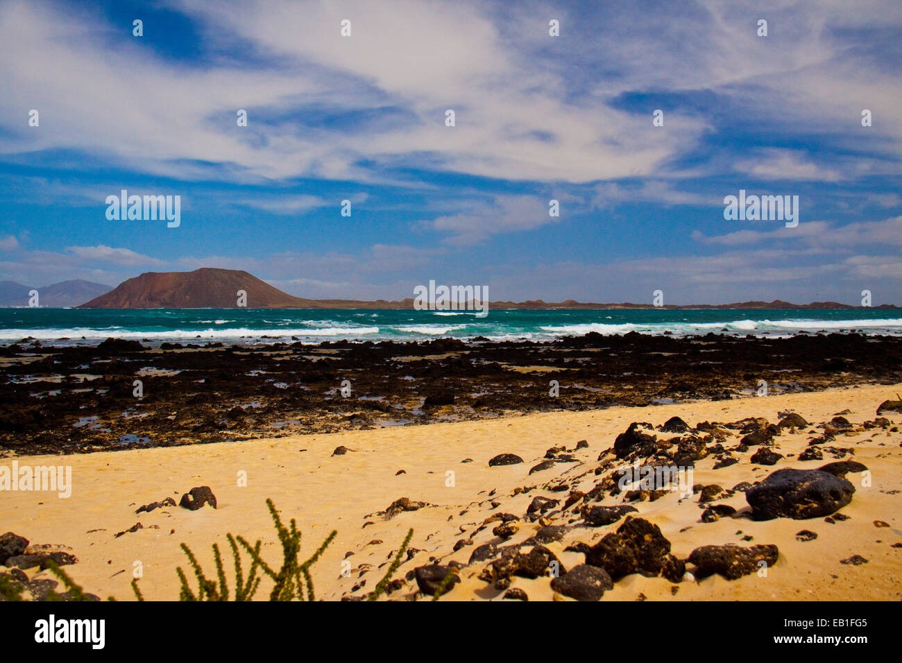 Los Lobos from Corralejo beach Furteventura Stock Photo